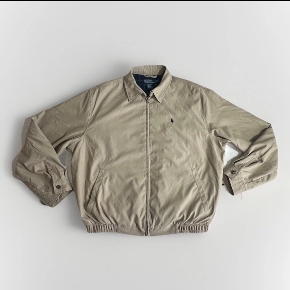 Iconic Polo Ralph Lauren Jacket Mens Adult Large Beige Logo Zip